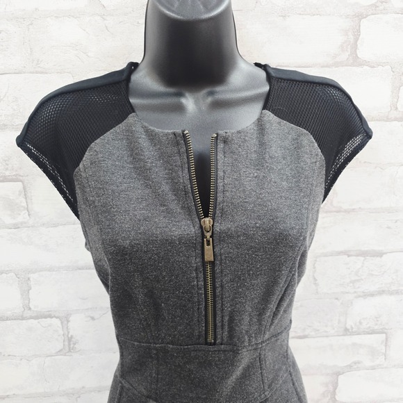 Nanette Lepore Sheath Dress Zipper Mesh Cap Sleeve Gray Size 4 - Picture 2 of 9